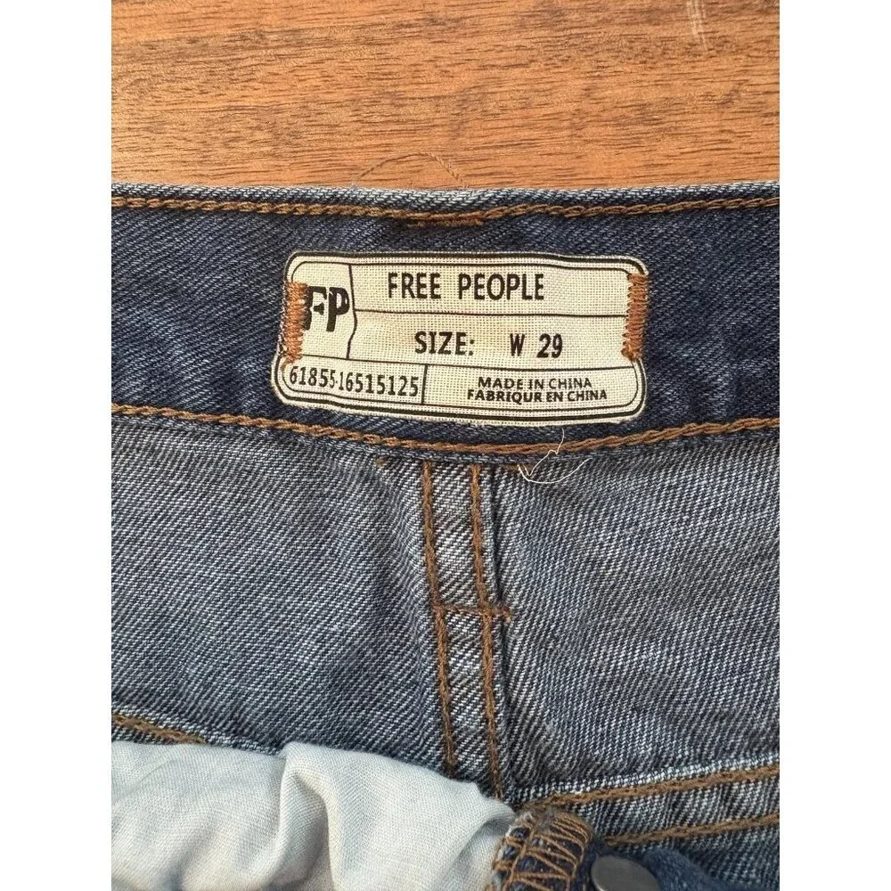 Free People Shorts Womens 29 Blue Denim Button Fly Cutoff Frayed Hem Distressed